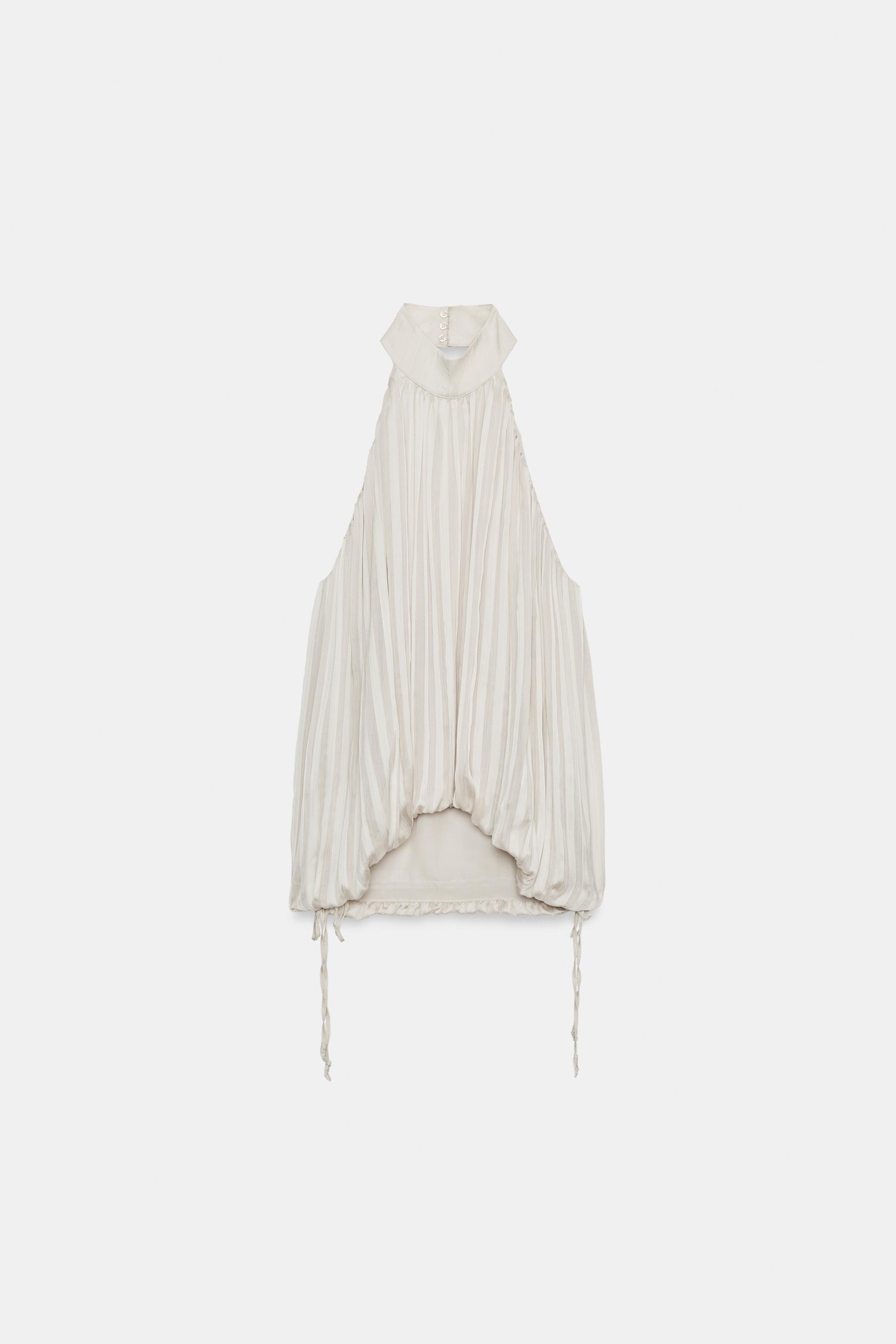 Zara ZW COLLECTION PİLİLİ HALTER YAKA TOP görsel 7