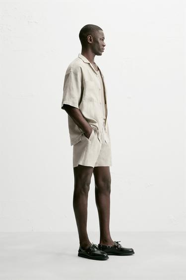100% LINEN BERMUDA SHORTS - Beige by Zara
