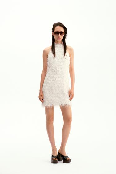 Zara 流蘇迷你針織連身裙 - 裸色