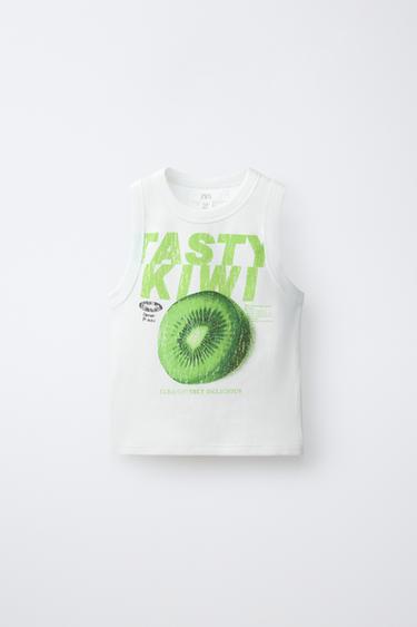 GERIPPTES TOP MIT OBST-PRINT - Weiß von Zara - Bild 0