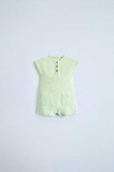 Zara HENLEY TERRYCLOTH JUMPSUIT - Light green