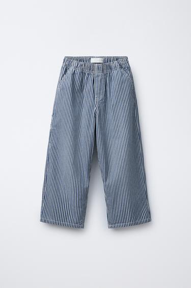 STRIPED BALLOON DENIM TROUSERS - Blue by Zara