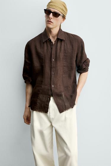 CHEMISE SEMI-TRANSPARENTE 100% LIN - Marron de Zara - Image 4