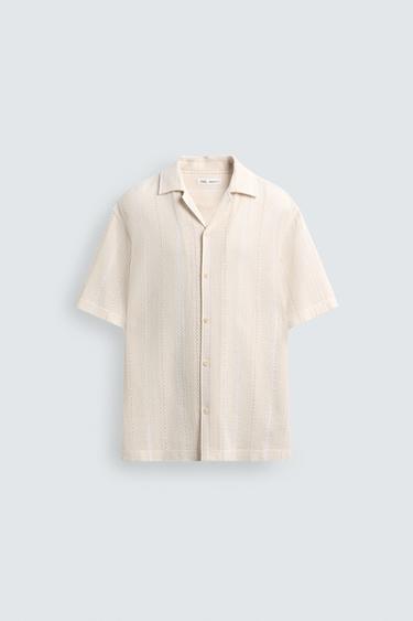 Zara GEOMETRIC JACQUARD SHIRT - Ecru