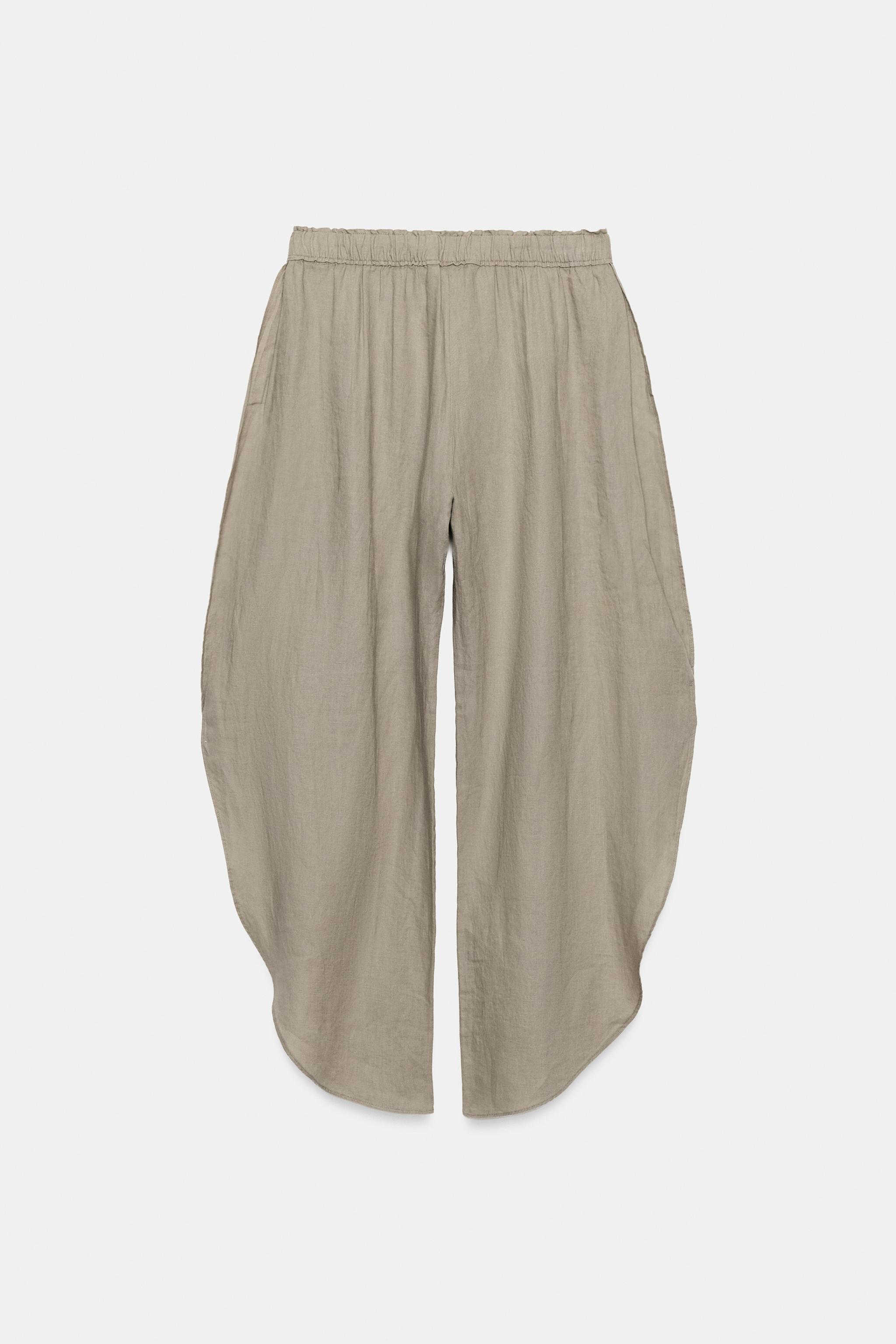 Zara ZW COLLECTION YIRTMAÇLI %100 KETEN PANTOLON görsel 8