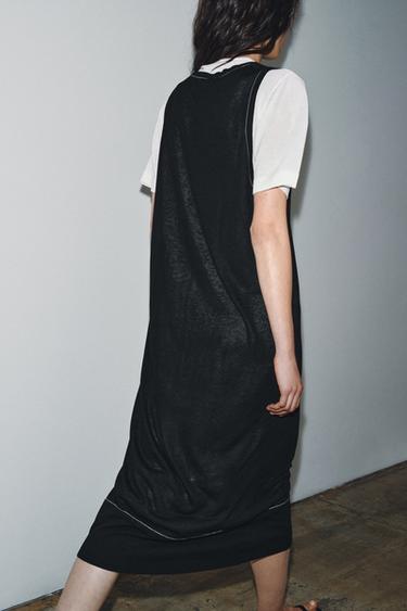 ROBE EN MAILLE BIMATIÈRE - Noir / Blanc de Zara - Image 2