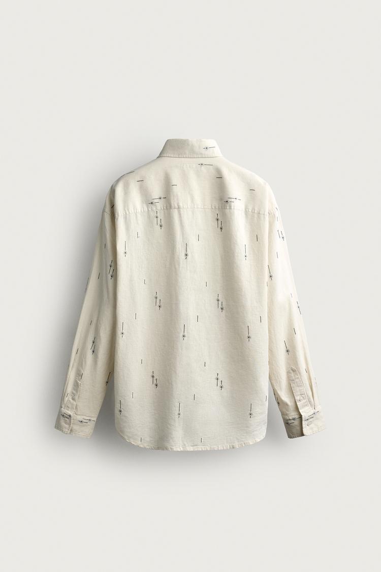 Camisa de algodón/lino de corte relajado con bordado 8
