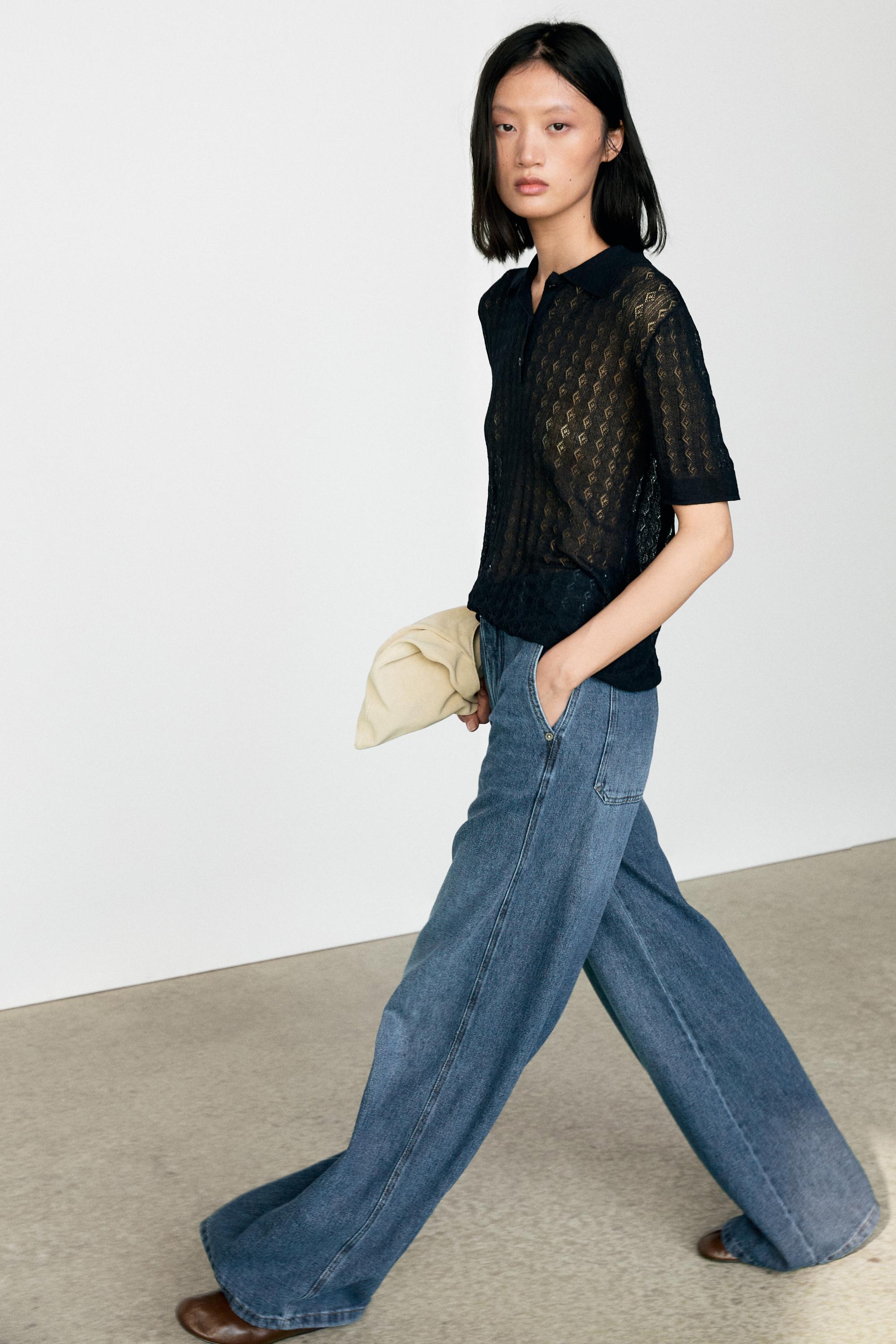 Open-knit polo sweater