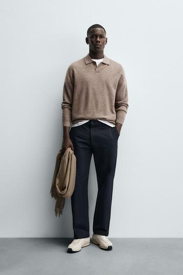 Zara TEXTURED STRAIGHT FIT PANTS - Navy blue