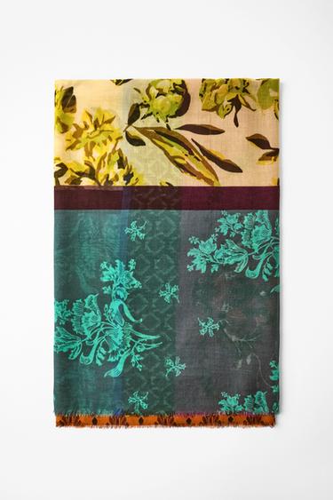 Zara MODAL SILK FLORAL PRINT SCARF - Multicolored