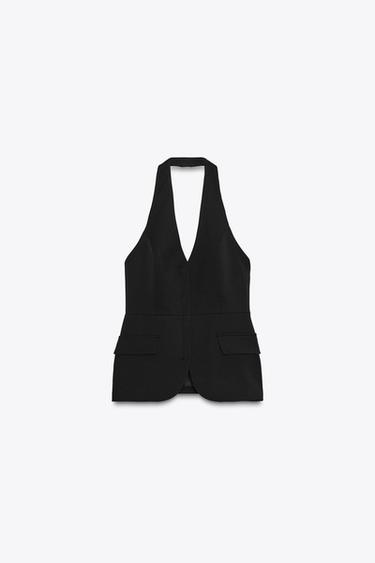 جيليه HALTER بطيات أمامية - أسود الخاص بـ Zara