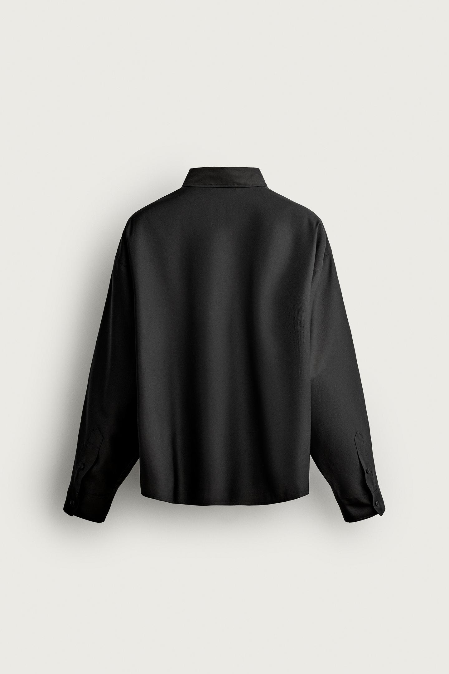 Мужская рубашка Zara Relaxed-Fit Fluid, цвет: Чёрный — фото 9