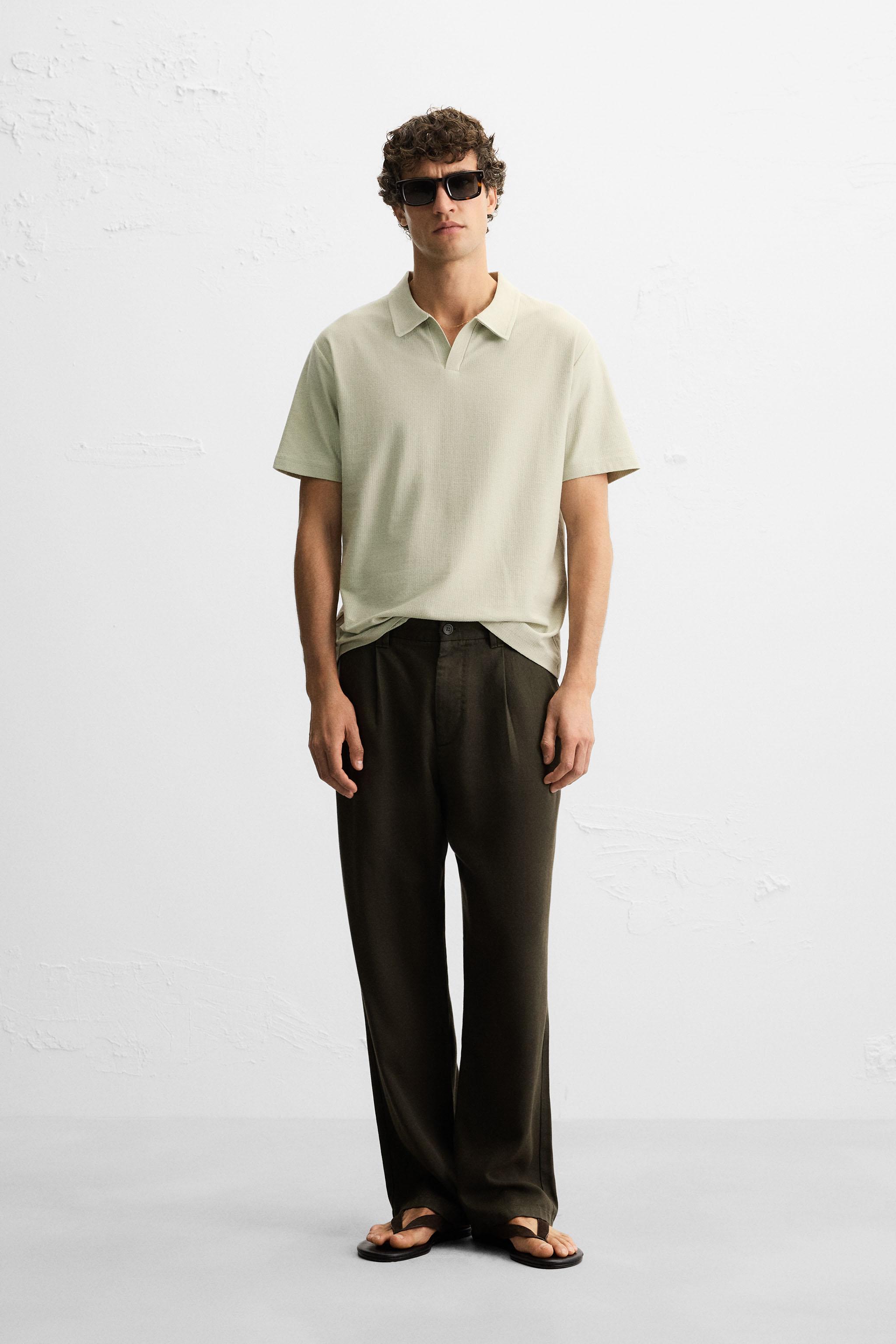 ZARA｜POLO JACQUARD コットンニットポロ ゆったりシルエット ポロシャツ プレーン | ZARA 日本