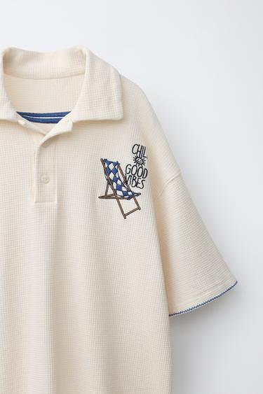 POLO STRUCTURÉ BRODÉ - Écru de Zara - Image 2