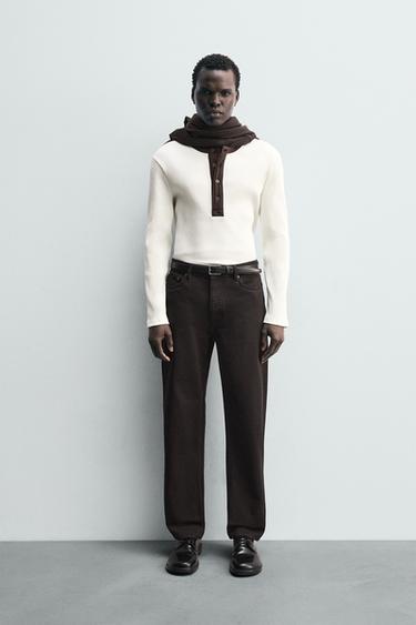CONTRAST COLLAR RIBBED T-SHIRT - Oyster-white by Zara