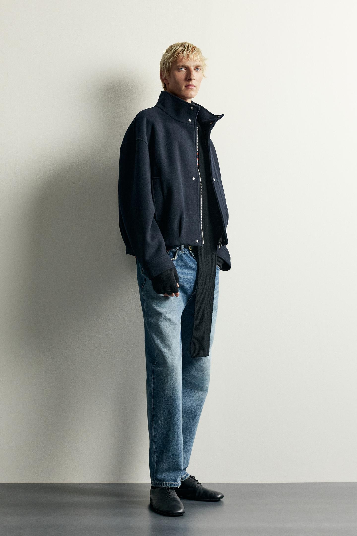 Мужская куртка Zara Cropped Wool-Blend, цвет: Тёмно-синий — фото 4