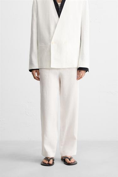 100% LINEN SUIT TROUSERS - White by Zara