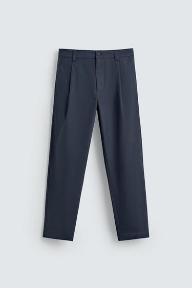RELAXED FIT PLEATED TROUSERS - Blue by Zara