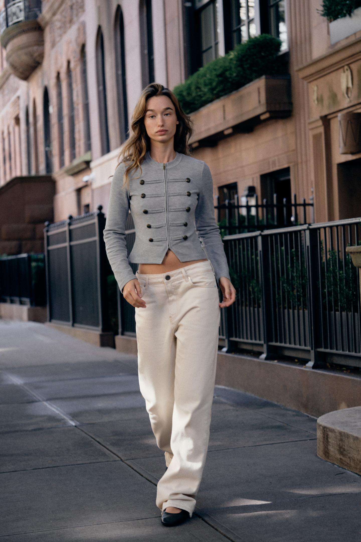 Женская куртка Zara Jacket with Frog Fastening, цвет: Серый меланжевый — фото 3