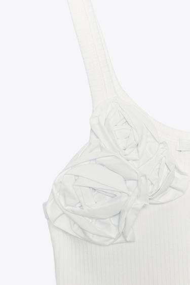 TOP CÔTELÉ FLEURS - Blanc de Zara - Image 7