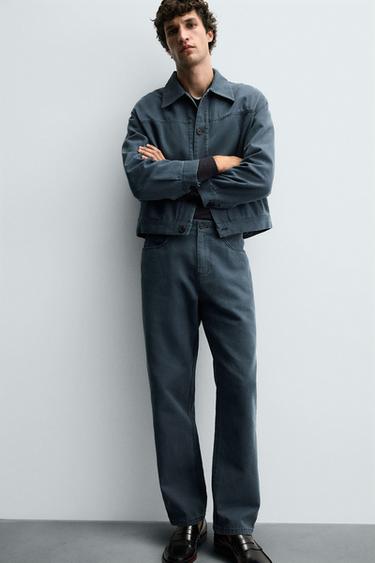WASHED STRAIGHT-LEG TROUSERS - Petrol blue by Zara - Image 4