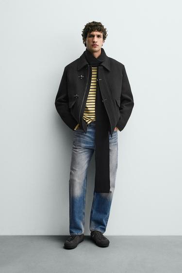 Zara WOOL BLEND PUFFER JACKET WITH FIREMAN CLASPS - Black