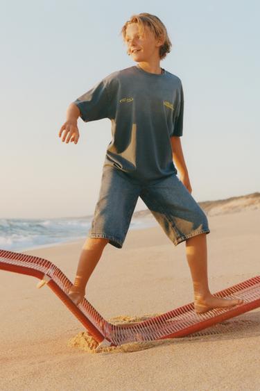TIE-DYE SLOGAN T-SHIRT - Blue / Grey by Zara