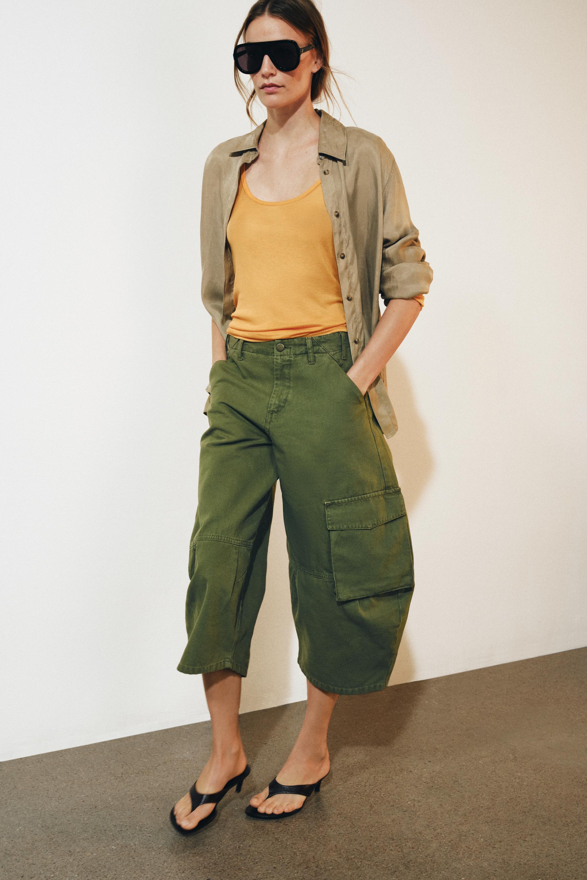 ZW COLLECTION MID-RISE CARGO CAPRI JEANS — Khaki