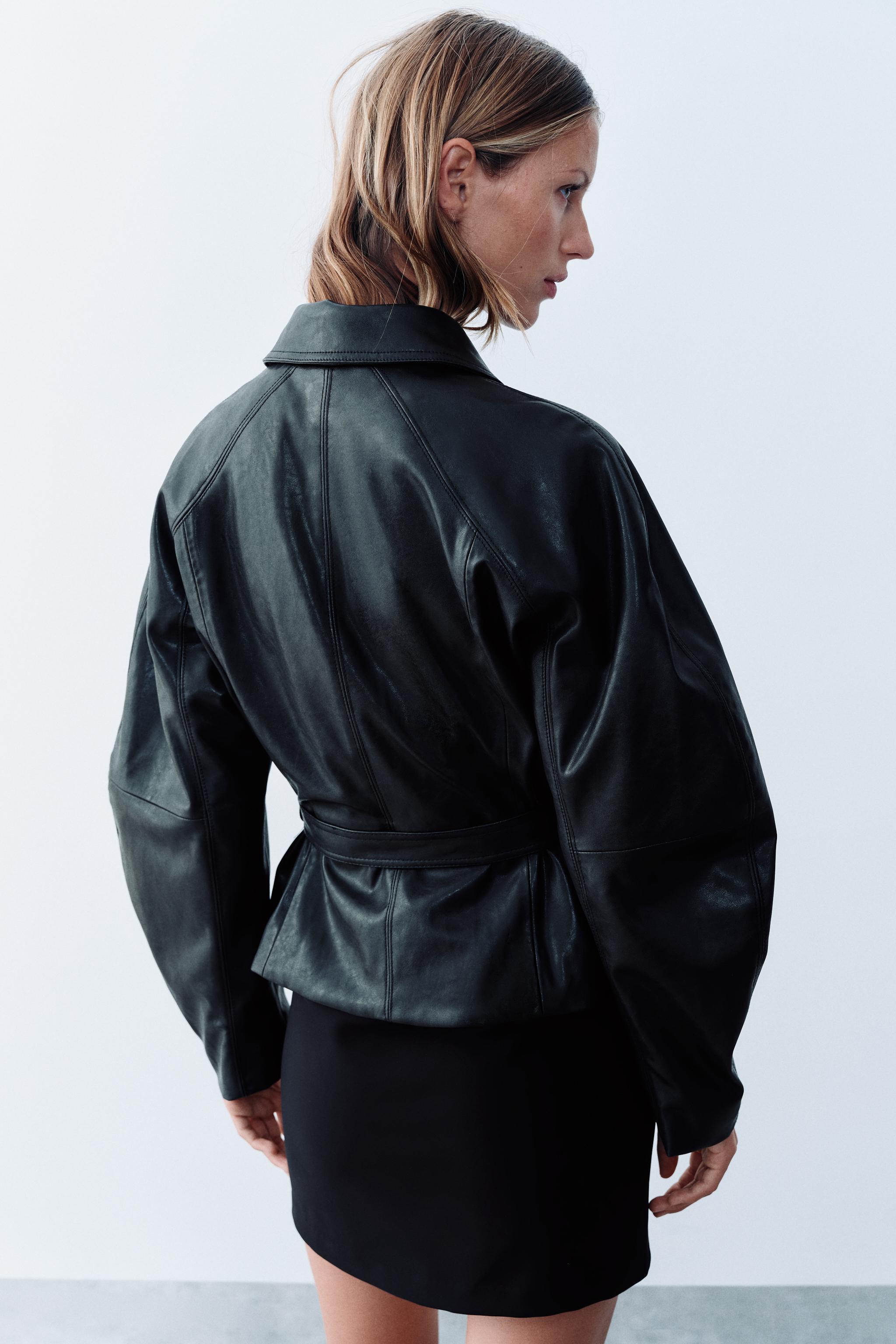 フェイクレザー ベルト付きジャケット - ブラック | ZARA Japan / 日本