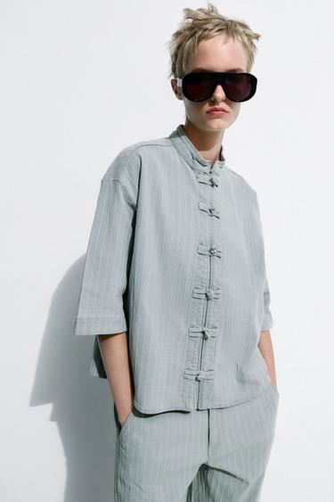 ZW COLLECTION DENIM JACKET WITH FROG FASTENING - Light blue by Zara