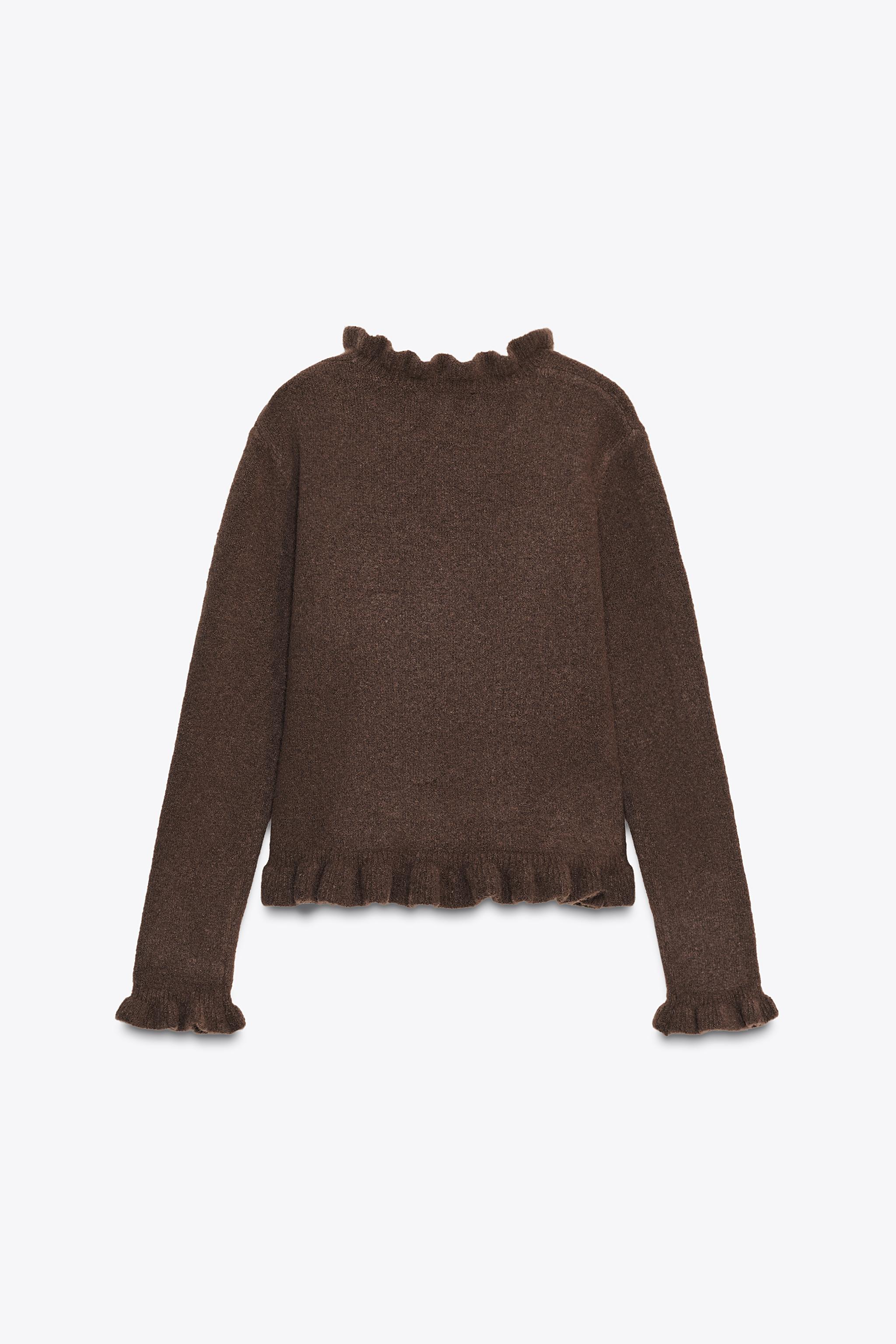 RUFFLE KNIT SWEATER - Brown | ZARA Australia