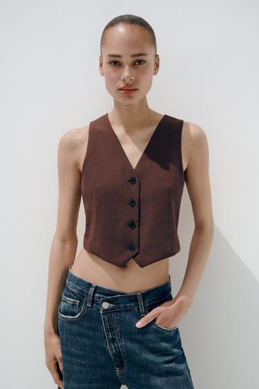 CUT-OUT BACK WAISTCOAT - Dark brown by Zara