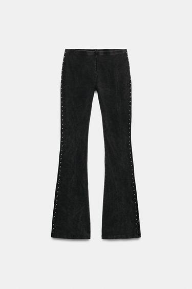WASHED FLARE STUDDED TROUSERS - Charcoal by Zara - Image 4