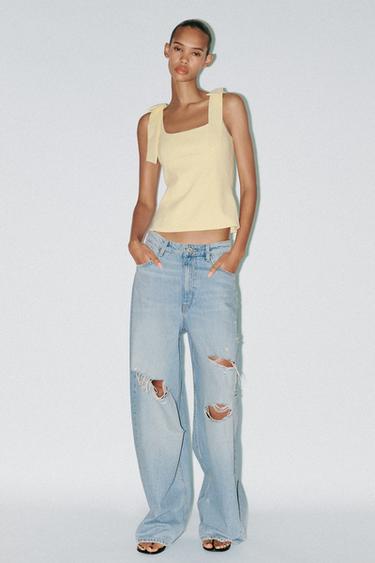 TOP مرن بربطات - أصفر فاتح الخاص بـ Zara