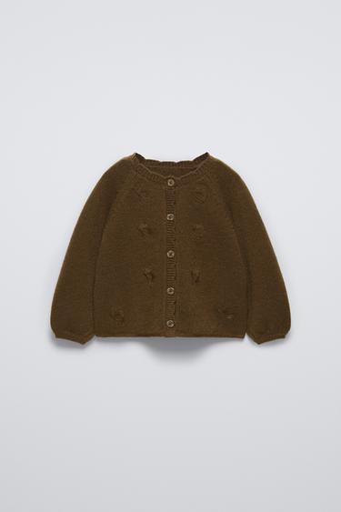 KNIT CARDIGAN WITH FLORAL EMBROIDERY - Dark green by Zara - Image 0