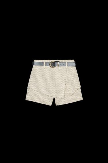 TEXTURED SKORT WITH BELT - Ecru / Beige by Zara