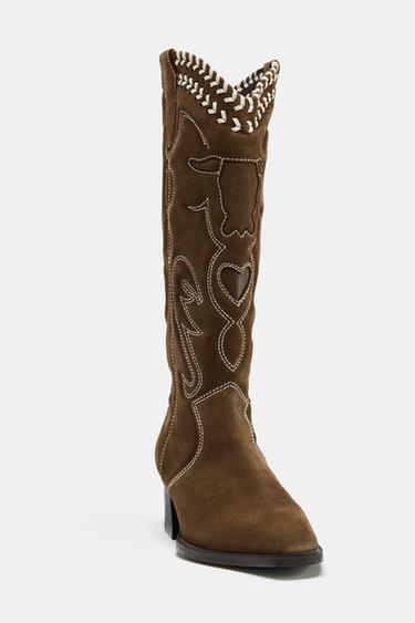 BOTTES EN CUIR BRODÉES - Marron de Zara - Image 5