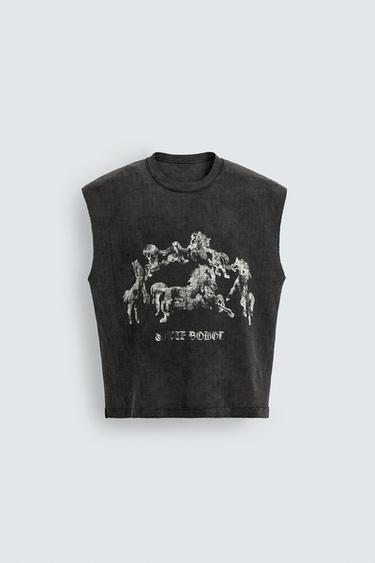 HORSE PRINT KNIT TANK TOP - Black by Zara
