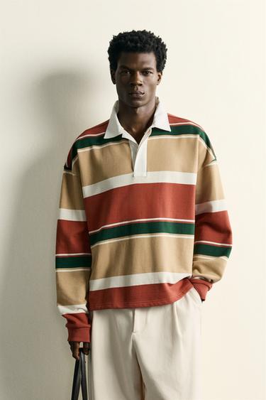 Zara REGULAR FIT CONTRAST STRIPE POLO - Mustard