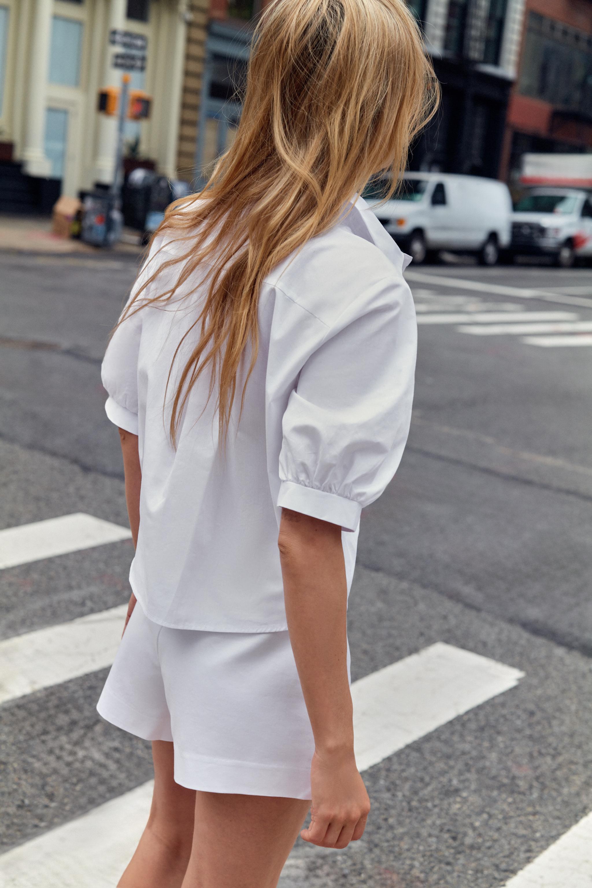 CHEMISE EN POPELINE À PERLES