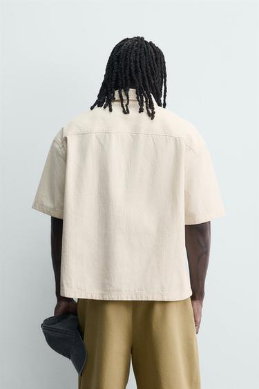 CHEMISE À CARREAUX AVEC INSCRIPTION BRODÉE - Écru de Zara - Image 2