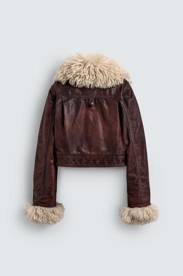 Zara LEATHER JACKET WITH CONTRAST SHEEPSKIN HARRY LAMBERT FOR ZARA X DISNEY - Brown