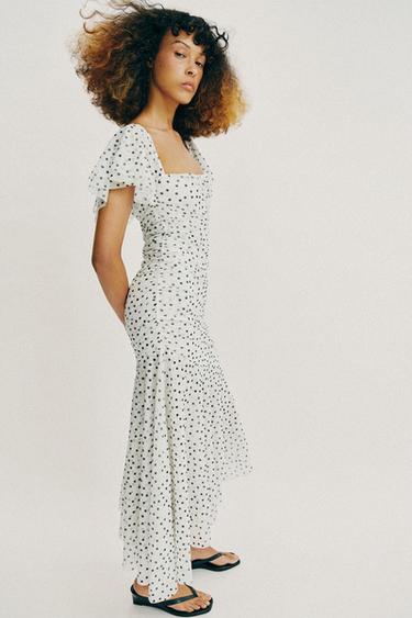 MIDI DRESS WITH DOTS - Black / White by Zara - Image 4