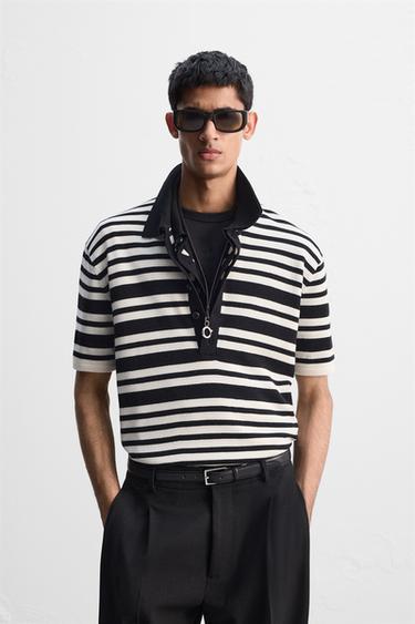 LIMITED EDITION STRIPED KNIT POLO SHIRT - Black by Zara