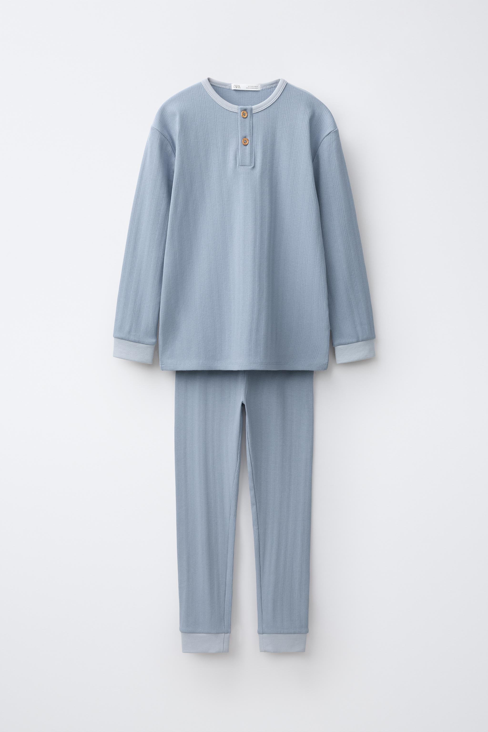 AGE 6-14 / TEXTURED PLAIN PYJAMAS — Blue