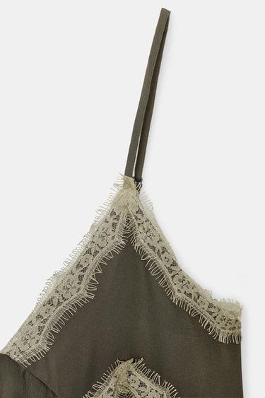 VESTIDO LENCERO ENCAJE - crudo/kaki de Zara