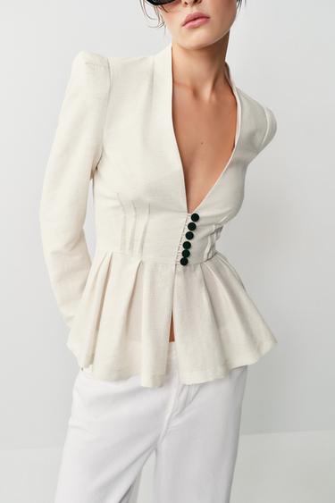 BLAZER AJUSTÉE ÉPAULETTES - Beige clair de Zara - Image 2