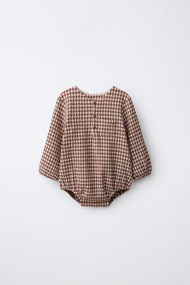 GINGHAM TEXTURE BODYSUIT — Brown 1