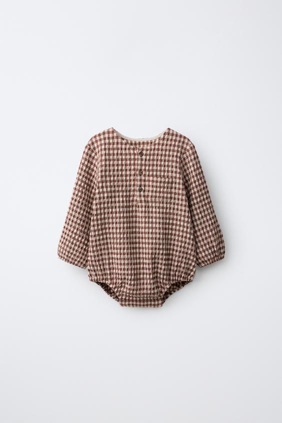 BODY TEXTURA CUADRO VICHY - Marrón de Zara - Imagen 0