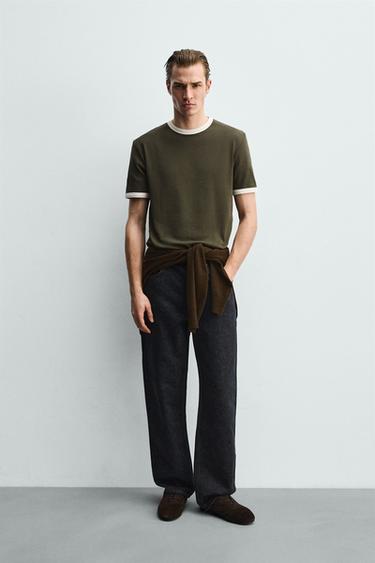 Zaras T-SHIRT RIBB KONTRAST BASIC - Grön